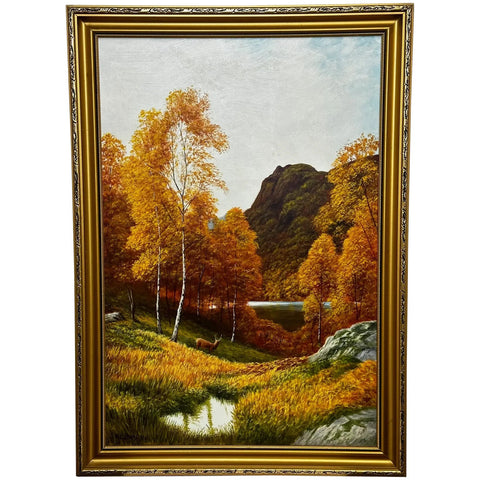 Oil Painting Landscape Scotland Golden Autumn Trossachs Glen Highlands - Cheshire Antiques Consultant