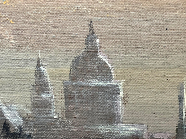 Oil Painting London Blackfriars Bridge & St Pauls Cathedral At Dusk By Moonlight - Cheshire Antiques Consultant