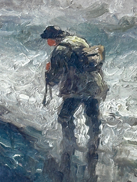 Oil Painting Marine Fishermen Unloading Catch Stormy Sea By Sarah Louisa Kilpack - Cheshire Antiques Consultant