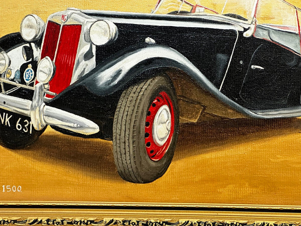 Oil Painting Portrait Classic Automobile 1950 MG TD 1500 Black Roadster Car - Cheshire Antiques Consultant