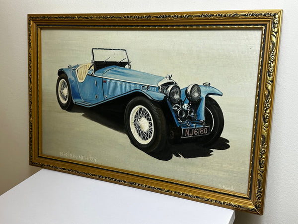 Oil Painting Portrait Classic Automobile Riley MPH 12/6 Racing Blue Car - Cheshire Antiques Consultant