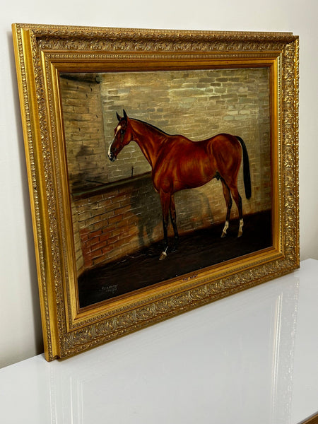 Oil Painting Portrait The Mint Race Horse In Stable By Timothy B Whitby 1912 - Cheshire Antiques Consultant