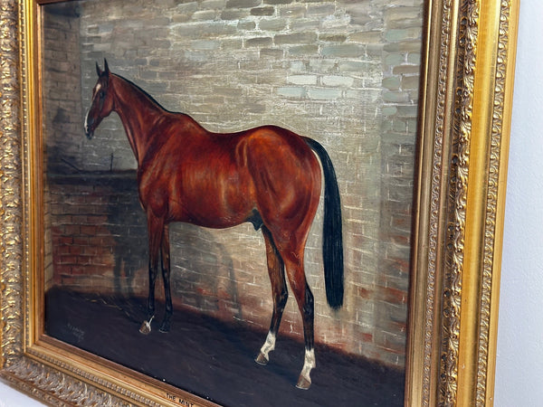 Oil Painting Portrait The Mint Race Horse In Stable By Timothy B Whitby 1912 - Cheshire Antiques Consultant