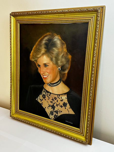 Oil Painting Princess Diana Wearing Diamond Sapphire Choker Midnight Blue Velvet Dress - Cheshire Antiques Consultant