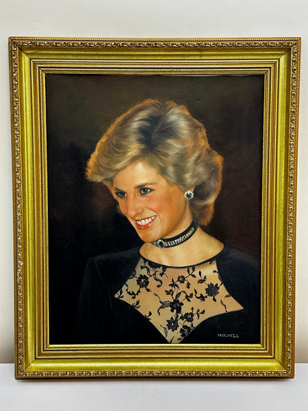 Oil Painting Princess Diana Wearing Diamond Sapphire Choker Midnight Blue Velvet Dress - Cheshire Antiques Consultant