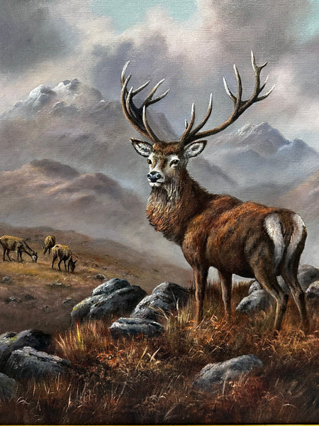 Oil Painting Scottish Highlands Monarch In The Glen I Signed Wendy Reeves - Cheshire Antiques Consultant