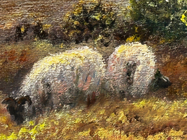 Oil Painting Scottish Highlands Sheep Grazing Ben Nevis By Wendy Reeves - Cheshire Antiques Consultant
