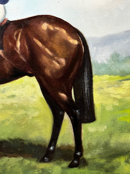 Oil Painting Sporting Jockey Joe Mercer On No 2 Race Horse Brigadier Gerard - Cheshire Antiques Consultant