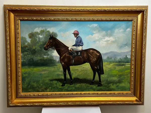 Oil Painting Sporting Jockey Joe Mercer On No 2 Race Horse Brigadier Gerard - Cheshire Antiques Consultant