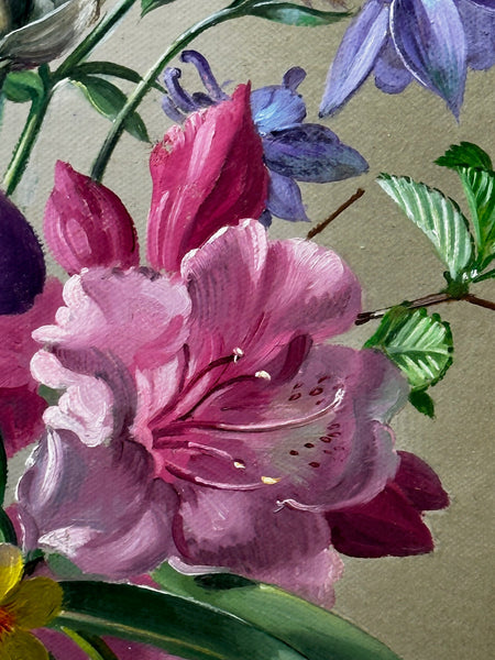 Oil Painting Variety Flowers Lilies Irises Lilacs & Hibiscus By Albert Williams - Cheshire Antiques Consultant