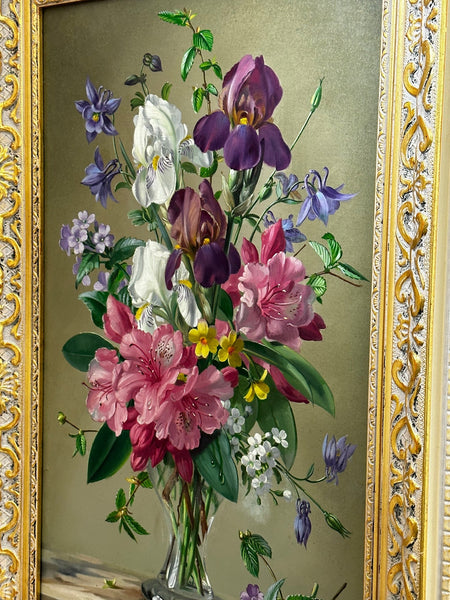 Oil Painting Variety Flowers Lilies Irises Lilacs & Hibiscus By Albert Williams - Cheshire Antiques Consultant