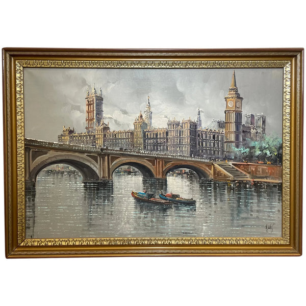 Oil Painting Westminster Bridge Houses Of Parliament & Big Ben By Antonio Devity - Cheshire Antiques Consultant