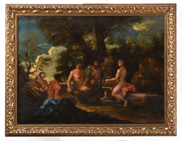 Old Master 18th Century Oil Painting Classical Figures Musical Recital & Satyrs - Cheshire Antiques Consultant