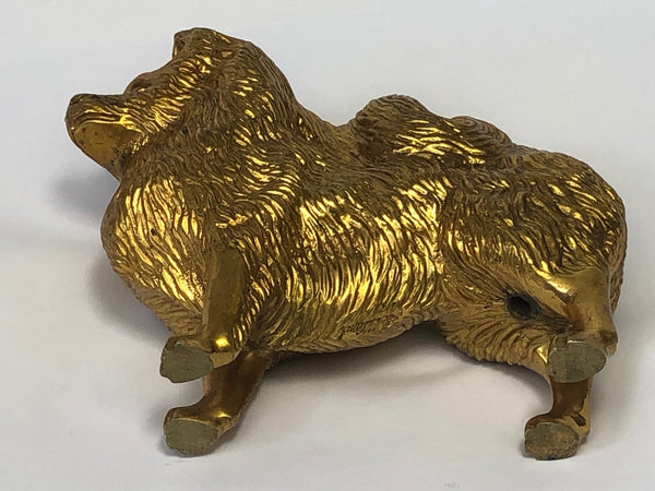 Original Art Deco Gilt Bronze Spitz Dog Animal Car Mascot Signed A G Ward - Cheshire Antiques Consultant