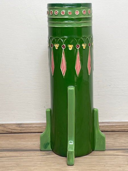 Original Art Nouveau Eichwald Pottery Green Glazed Rocket Flower Vase - Cheshire Antiques Consultant