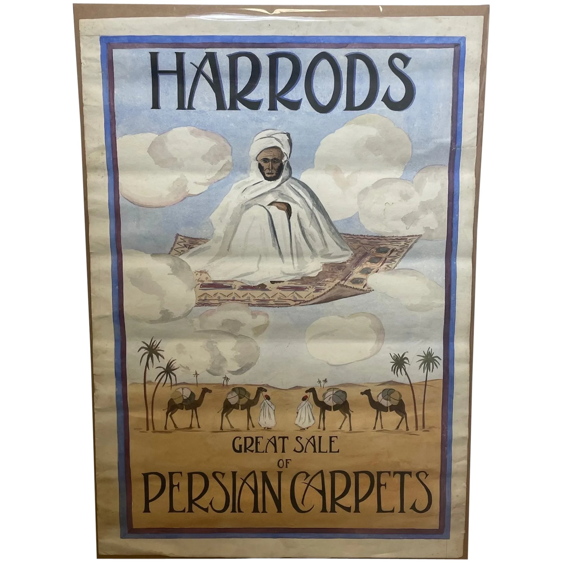 Original Harrods Poster "Great Sale Of Persian Carpets" - Cheshire Antiques Consultant