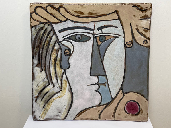 Pablo Picasso Style Cubism Face Visage Noir Earthenware Hand Painted Plate - Cheshire Antiques Consultant