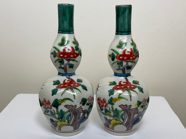 Pair 19th Century Japanese Meiji Double Gourd Porcelain Vases - Cheshire Antiques Consultant