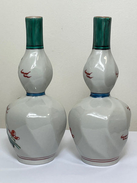 Pair 19th Century Japanese Meiji Double Gourd Porcelain Vases - Cheshire Antiques Consultant