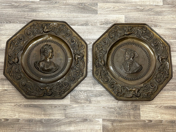 Pair 19th Century King Francis 1 Queen Consort France Eleanor Plaques - Cheshire Antiques Consultant
