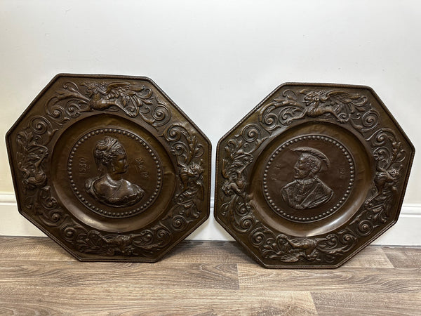 Pair 19th Century King Francis 1 Queen Consort France Eleanor Plaques - Cheshire Antiques Consultant