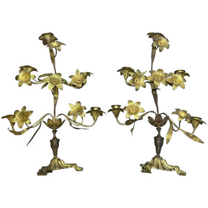 Pair Art Nouveau French Gilt Bronze 5 Branch Candelabra's - Cheshire Antiques Consultant