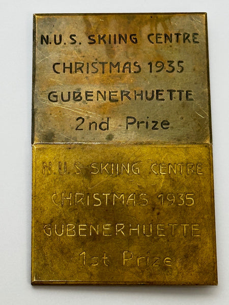 Pair Austrian Art Deco Bronze Award Medal Medallions Skiing Winner & Runner Up - Cheshire Antiques Consultant