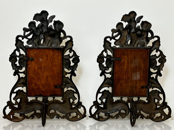 Pair Beautiful British Antique Art Nouveau Cast Iron Photo Picture Frames - Cheshire Antiques Consultant