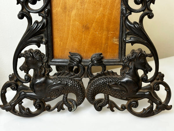 Pair Beautiful British Antique Art Nouveau Cast Iron Photo Picture Frames - Cheshire Antiques Consultant