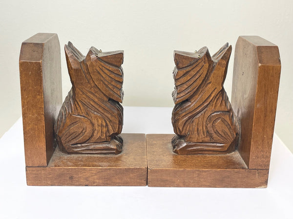 Pair Decorative Scottish Terrier Dogs Carved Sculptures Bookends - Cheshire Antiques Consultant