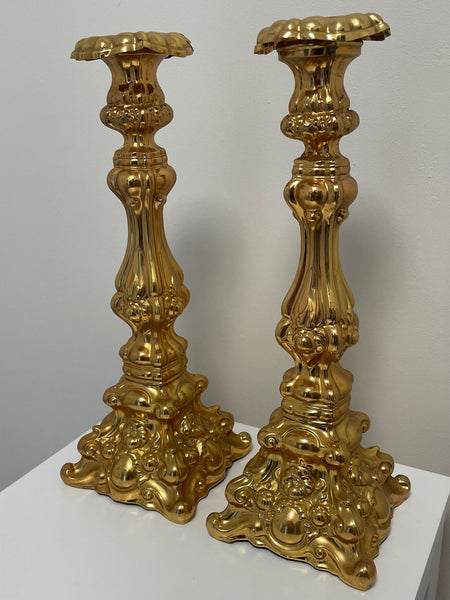 Pair French 19th Century Gilded Hallmarked Candlesticks With Wax Candles - Cheshire Antiques Consultant