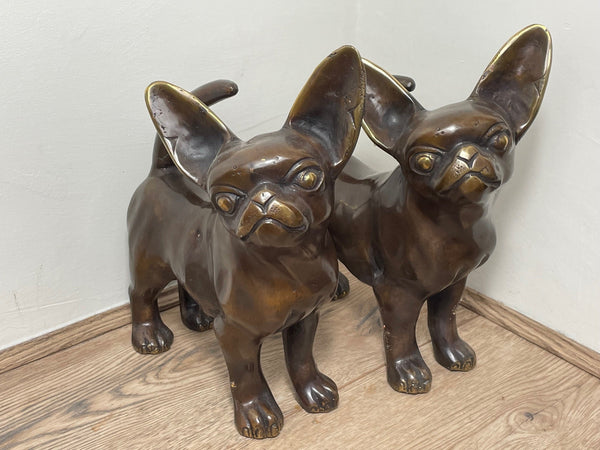 Pair Stylish Collectible Life Size Bronze Chihuahuas Dog Sculptures - Cheshire Antiques Consultant