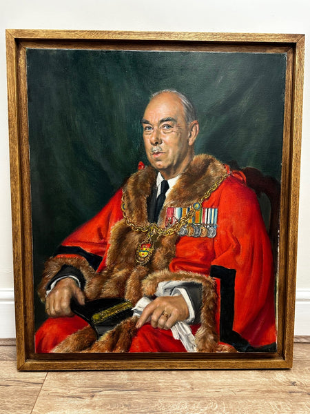 Portrait Maidstone Mayor Frederick Leslie Wallis Red Coat Robes By Bernard Hailstone - Cheshire Antiques Consultant