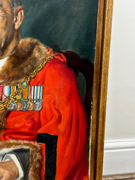 Portrait Maidstone Mayor Frederick Leslie Wallis Red Coat Robes By Bernard Hailstone - Cheshire Antiques Consultant