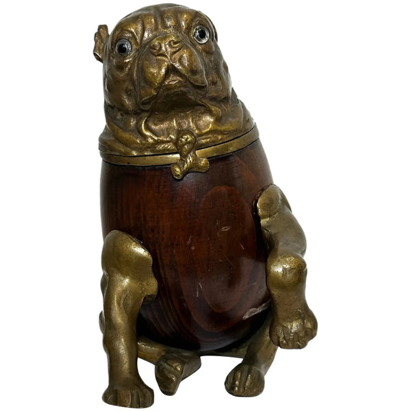 Rare 19th Century Bronze & Carved Wood Bull Dog Inkwell - Cheshire Antiques Consultant