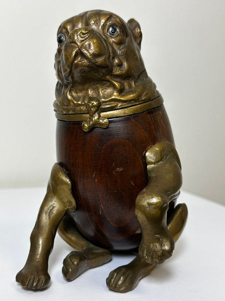 Rare 19th Century Bronze & Carved Wood Bull Dog Inkwell - Cheshire Antiques Consultant