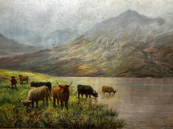Scottish 19th Century Oil Painting Loch Shiel Highland Cattle By David Cameron - Cheshire Antiques Consultant