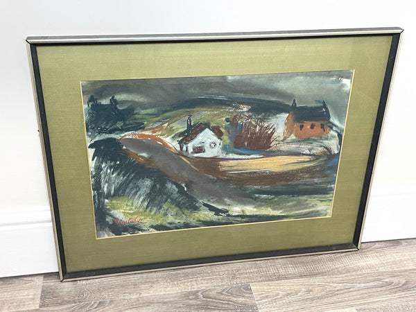 Scottish Mixed media Painting Cottages In Ayrshire Signed Robert Sinclair Thomson ARSA, RSW - Cheshire Antiques Consultant