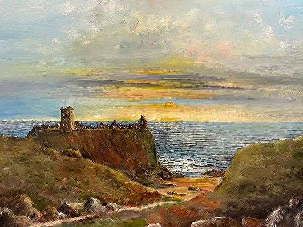 Scottish Oil Painting Medieval Ruin Dunnottar Castle At Sunrise By William Haining - Cheshire Antiques Consultant