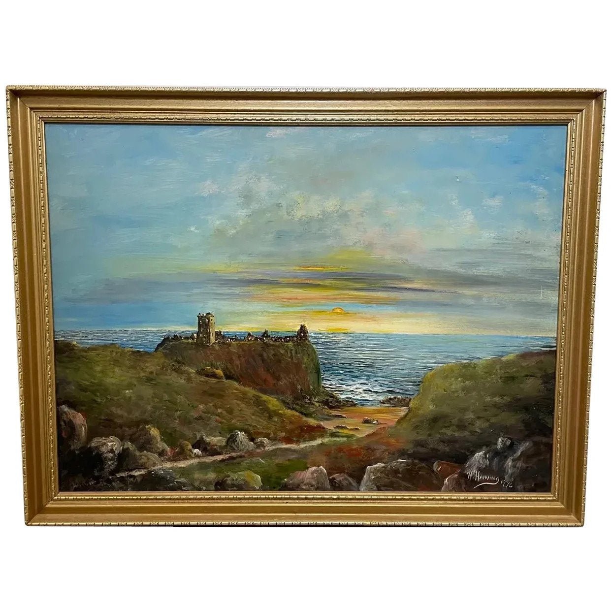 Scottish Oil Painting Medieval Ruin Dunnottar Castle At Sunrise By William Haining - Cheshire Antiques Consultant