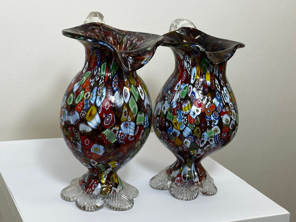 Set Italian Murano 1950's Fratelli & Torso Millefiori Glass Vases - Cheshire Antiques Consultant