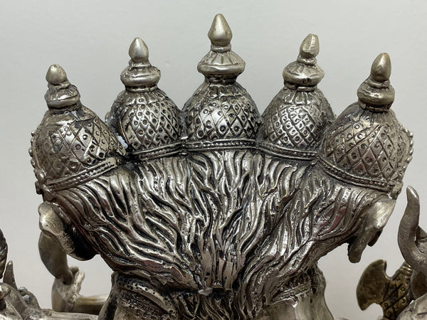Silvered Bronze Hindu God Ganesha Deity Sculpture 10 Arms & 5 Faces - Cheshire Antiques Consultant