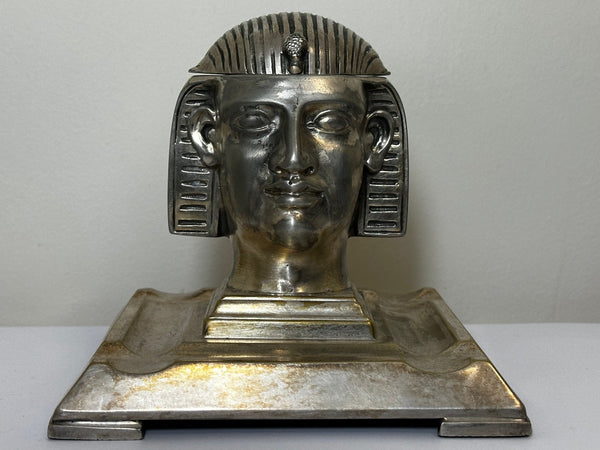 Small 19th Century Silver Plate Inkwell Form Head Of Egyptian Pharaoh - Cheshire Antiques Consultant