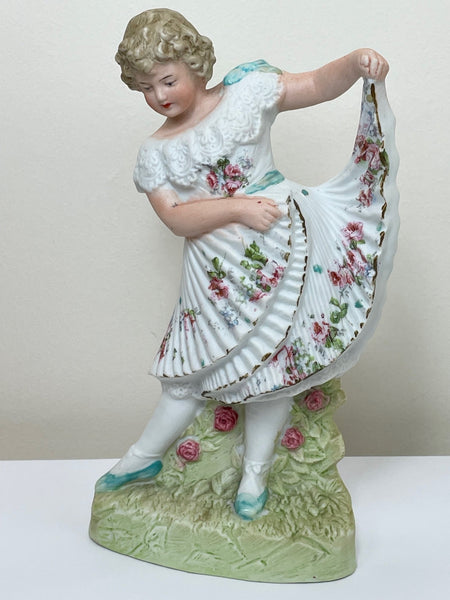 Small Antique Gebruder Heubach German Bisque Porcelain Pretty Girl Figurine - Cheshire Antiques Consultant