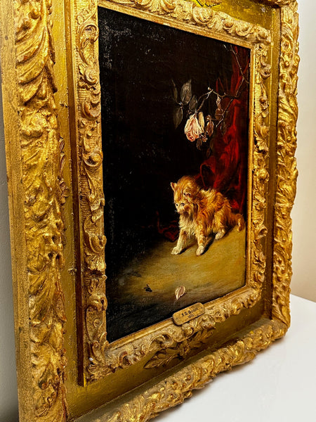 Spanish Eclectic Oil Painting Kitten Patience By Francisco José Domingo y Marqués - Cheshire Antiques Consultant