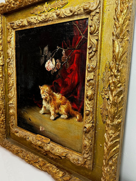 Spanish Eclectic Oil Painting Kitten Patience By Francisco José Domingo y Marqués - Cheshire Antiques Consultant