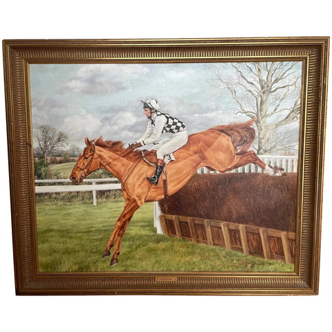 Sporting Oil Painting "Londolozi" Horse Jockey Racing Portrait Sue Wingate RCA 1947-2016 - Cheshire Antiques Consultant