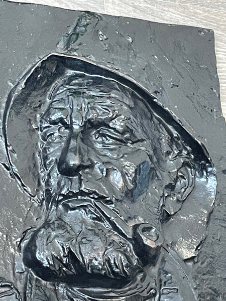 Stunning Sea Captain Pipe Smoker In High Relief Wall Plaque Sculpture - Cheshire Antiques Consultant
