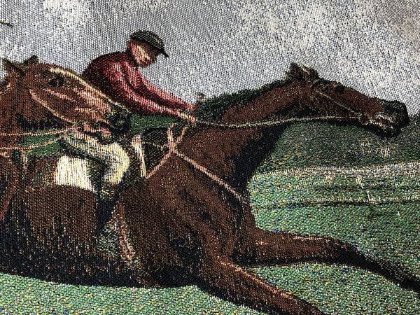 Tapestry Sporting Scottish Horse Trainers Racing Glenrothes Scotland Signed - Cheshire Antiques Consultant