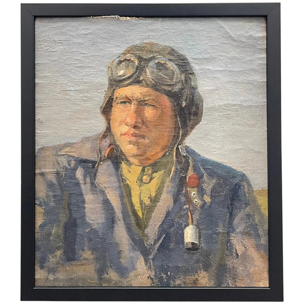 Ukraine School 20th Century Oil Painting Portrait "The Pilot" - Cheshire Antiques Consultant